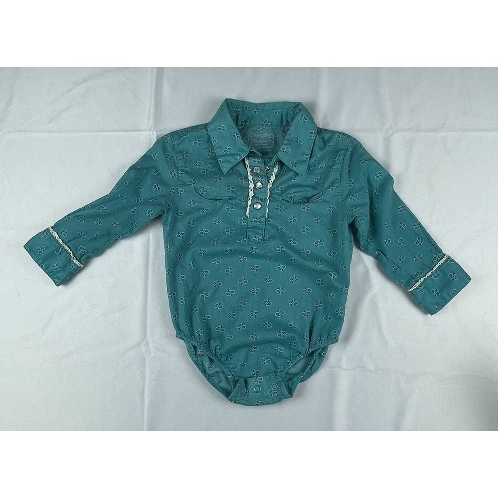 Wrangler Baby Girl Western Bodysuit 18 Months Teal Paisley Snap Bottom Long Slee